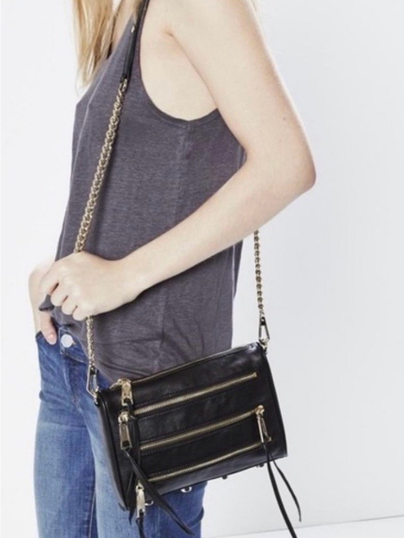 Rebecca Minkoff Black 5-Zip Leather Crossbody / Clutch